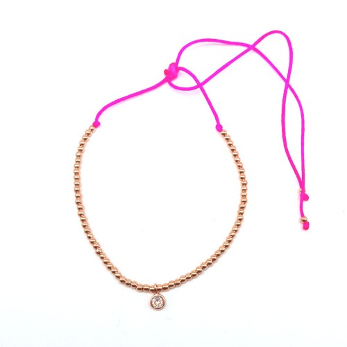 Tektaşlı Neon Pembe İpli Gümüş Halhal - CNG Jewels (1)