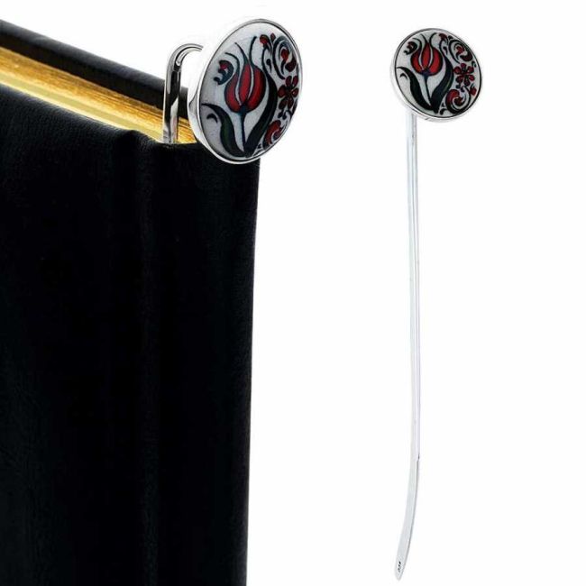 Ottoman Tulip Patterned Tile Silver Bookmark - 2
