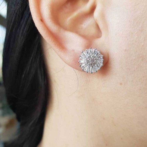 Trapez Baget Taşlı Kadın Gümüş Küpe - CNG Jewels