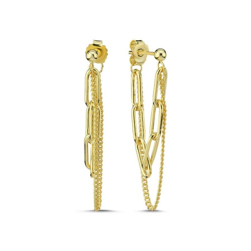 Trend İki Kat Zincir Sallantılı Gold Gümüş Kadın Küpe - CNG Jewels