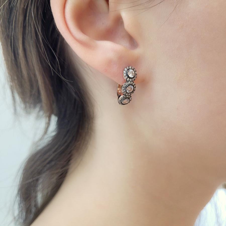 Tria Anturaj Elmas Montürlü Gümüş Kadın Küpe - CNG Jewels (1)