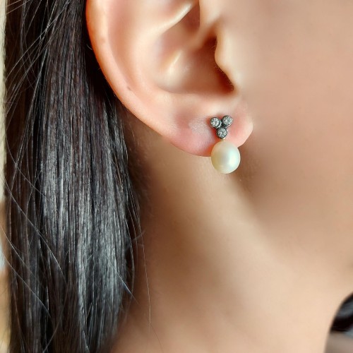 Tria Doğal İncili Elmas Model Gümüş Bayan Küpe - CNG Jewels (1)