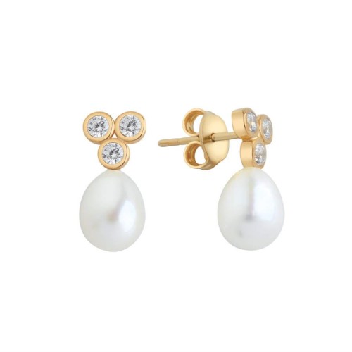 Tria Taşlı Doğal Damla İncili Gümüş Bayan Küpe - CNG Jewels