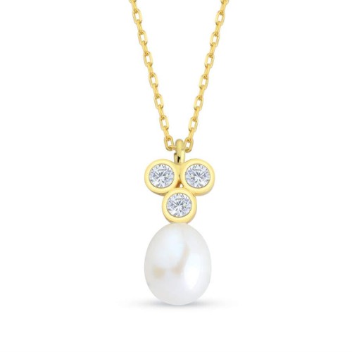 Tria Natural Drop Pearl Sterling Silver Necklace - CNG Jewels