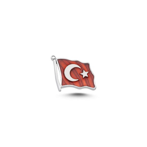 Türk Bayrağı Mineli Gümüş Rozet - CNG Jewels