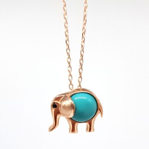 Turquoise Stone Elephant Rosegold Silver Women's Necklace - CNG Jewels
