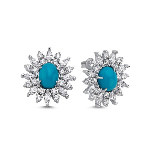 Turkuaz Fiori Kadın Gümüş Küpe - CNG Jewels