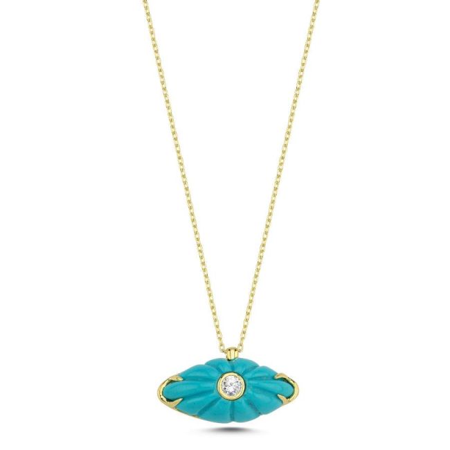 Turkuaz Göz Gold Gümüş Kadın Kolye - 1