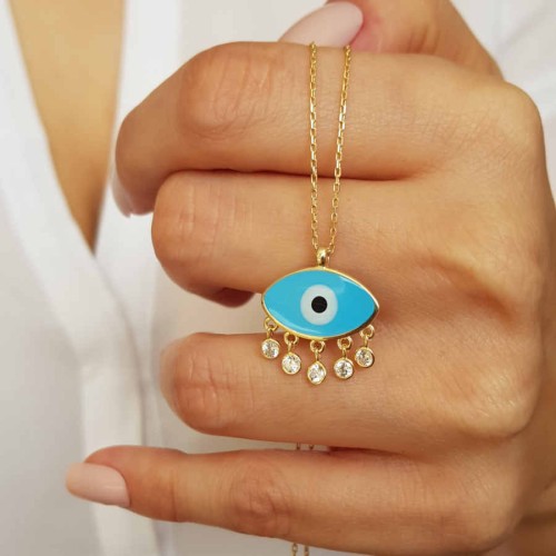 Turkuaz Mineli Nazar Göz Gümüş Bayan Kolye - CNG Jewels (1)