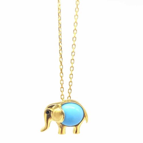 Turkuaz Taşlı Fil Gümüş Bayan Kolye - CNG Jewels