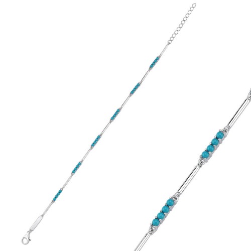 Turkuaz Taşlı Işık Seli İnce Gümüş Bileklik - CNG Jewels