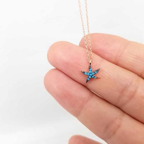 Turkuaz Taşlı Küçük Deniz Yıldızı Gümüş Bayan Kolye - CNG Jewels (1)
