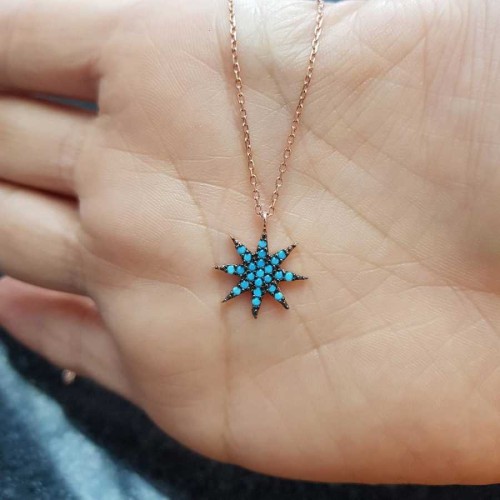 Turkuaz Taşlı Kutup Yıldızı Gümüş Bayan Kolye - CNG Jewels