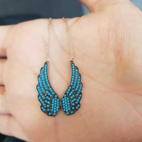 Turkuaz Taşlı Melek Kanadı Gümüş Bayan Kolye - CNG Jewels