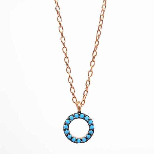 Turkuaz Taşlı Minik Halka Gümüş Bayan Kolye - CNG Jewels