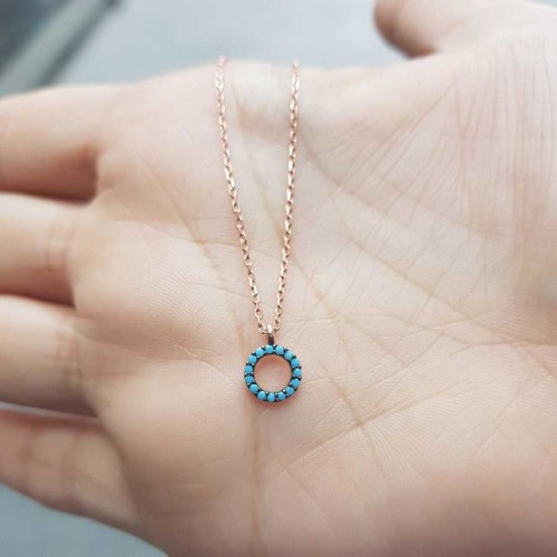 Turkuaz Taşlı Minik Halka Gümüş Bayan Kolye - CNG Jewels (1)