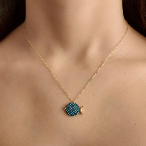 Turkuaz Taşlı Tombul Balık Gümüş Kadın Kolye - CNG Jewels (1)