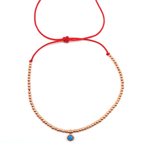 Turkuaz Taşlı Toplu Kırmızı İpli Gümüş Halhal - CNG Jewels