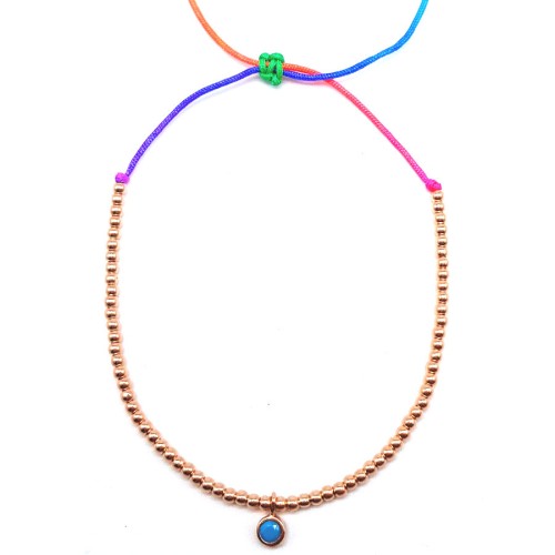 Turkuaz Taşlı Toplu Renkli Neon İpli Gümüş Halhal - CNG Jewels