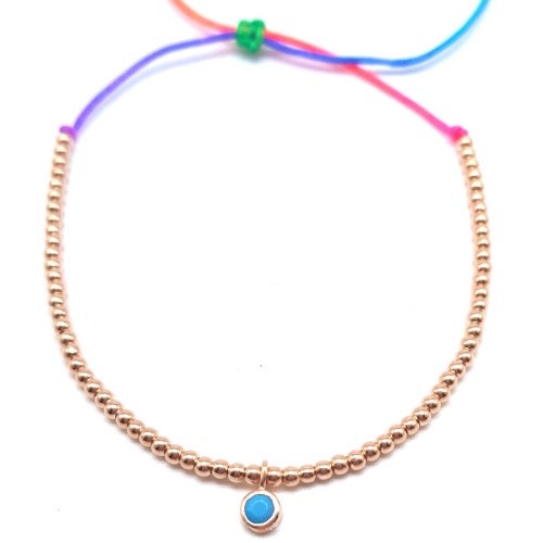 Turkuaz Taşlı Toplu Renkli Neon İpli Gümüş Halhal - CNG Jewels (1)