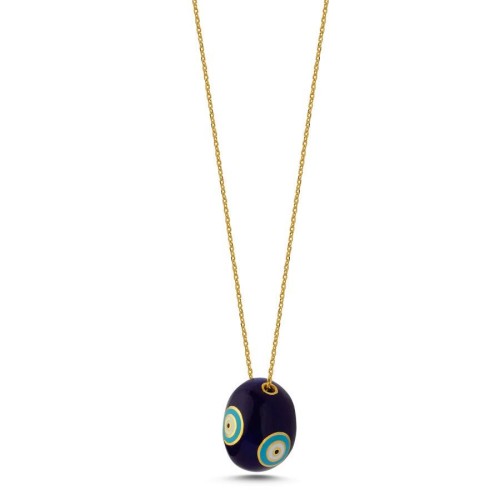 Üç Boyutlu Oval Küre Renkli Nazar Göz Gümüş Kadın Kolye - CNG Jewels (1)