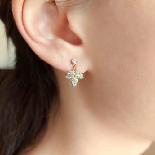 Üç Damla Taşlı Gold Sallantılı Gümüş Bayan Küpe - CNG Jewels