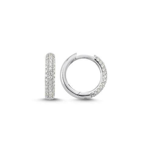 Üç Sıra Taşlı Küçük Gümüş Halka Küpe - CNG Jewels