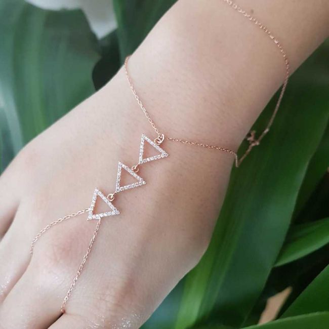 Üç Taşlı Üçgen Gümüş Şahmeran Bileklik - 1