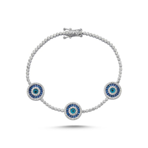 Üçlü Blue Baget Nazar Boncuklu Gümüş Su Yolu Bileklik - CNG Jewels (1)