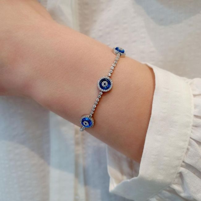 Üçlü Cam Göz Suyolu Gümüş Kadın Bileklik - 3