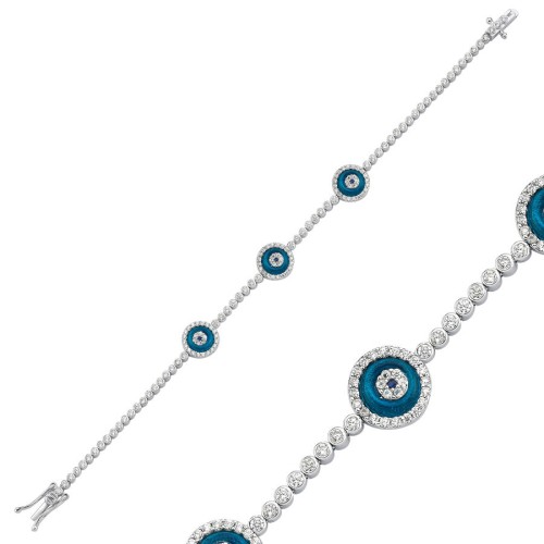 Üçlü Cam Göz Suyolu Gümüş Kadın Bileklik - CNG Jewels