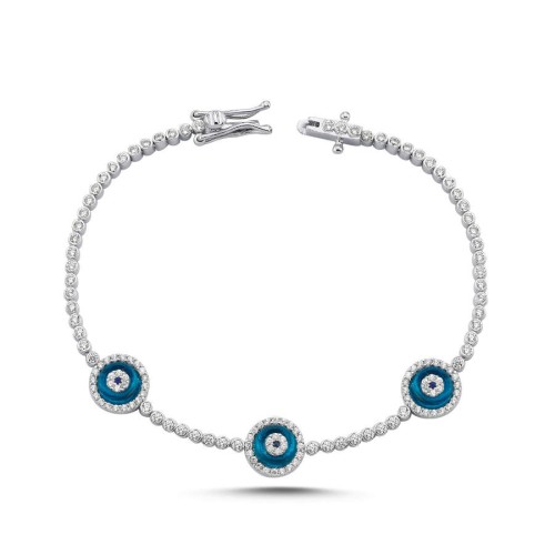 Üçlü Cam Göz Suyolu Gümüş Kadın Bileklik - CNG Jewels (1)