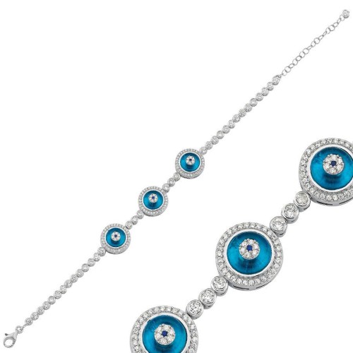 Üçlü Camgöz Gümüş Suyolu Kadın Bileklik - CNG Jewels