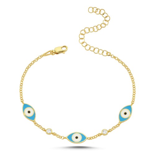 Üçlü Mavi Göz Gold Kadın Gümüş Bileklik - CNG Jewels (1)