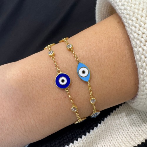 Üçlü Mavi Mine Nazar Boncuğu Gold Gümüş Bileklik - CNG Jewels (1)