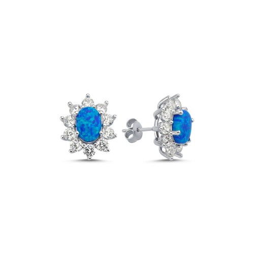 Vintage Oval Mavi Opal Anturaj Kadın Gümüş Küpe - CNG Jewels