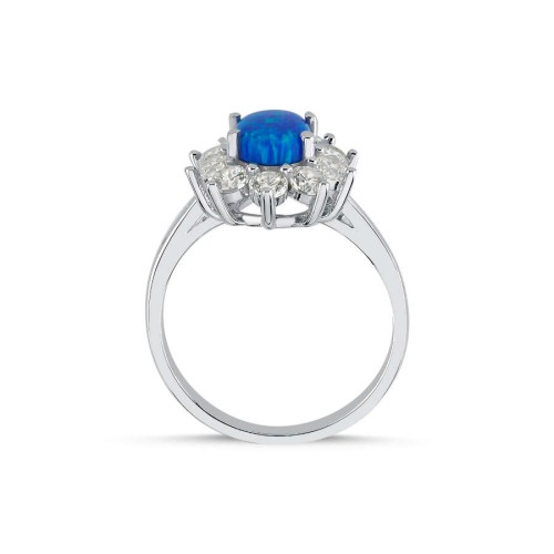 Vintage Oval Mavi Opal Anturaj Kadın Gümüş Yüzük - CNG Jewels (1)