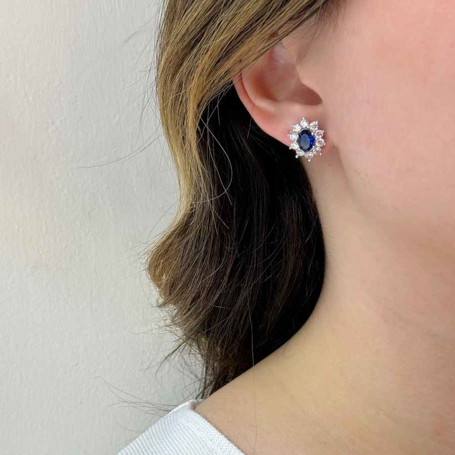 Vintage Oval Safir Anturaj Kadın Gümüş Küpe - CNG Jewels (1)