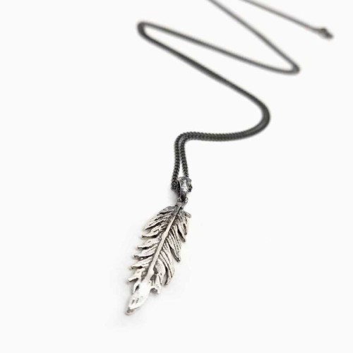 Yaprak Uzun Zincirli 925 Ayar Gümüş Erkek Kolye - CNG Jewels