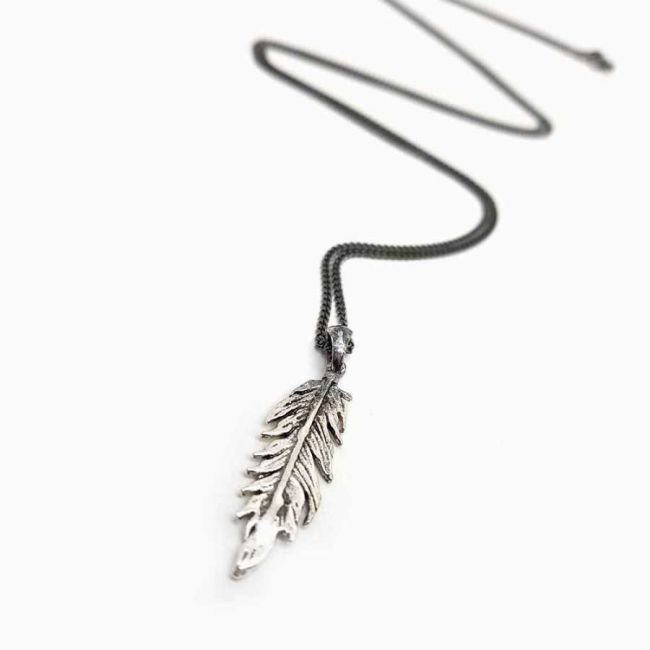 Yaprak Uzun Zincirli 925 Ayar Gümüş Erkek Kolye - 1
