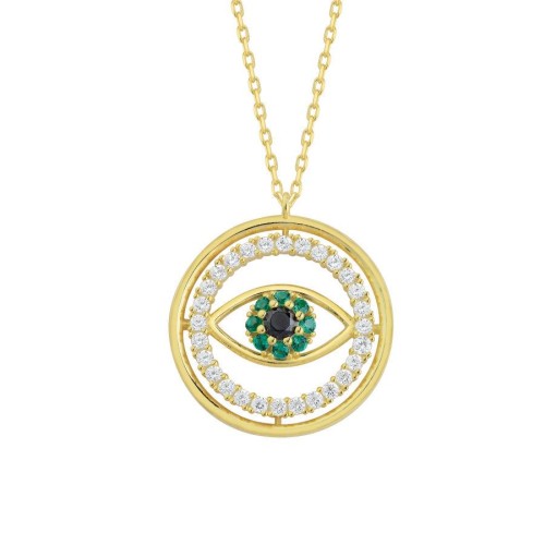 Yeşil Badem Göz Gümüş Gold Gümüş Kolye - CNG Jewels
