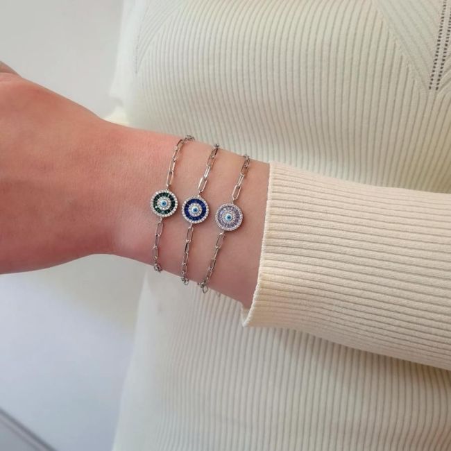 Yeşil Baget Nazar Boncuklu Gümüş Kadın Bileklik - 3