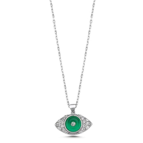 Yeşil Cam Göz Gümüş Kadın kolye - CNG Jewels