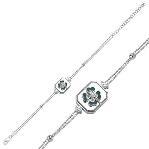 Yeşil Dört Yaprak Yonca Kadın Gümüş Bileklik - CNG Jewels