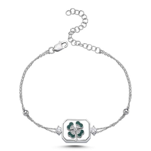 Yeşil Dört Yaprak Yonca Kadın Gümüş Bileklik - CNG Jewels (1)