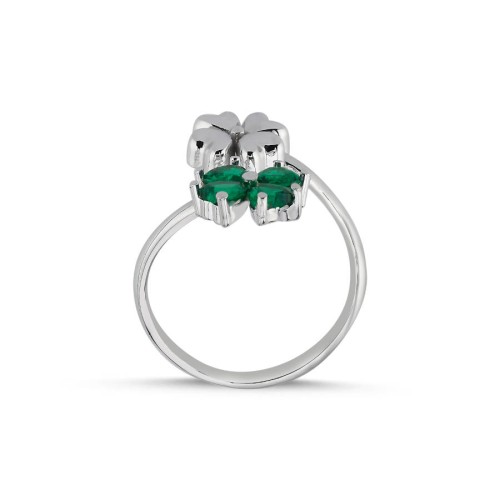 Green Double Four Leaf Clover Silver Women's Ring - CNG Jewels (1)
