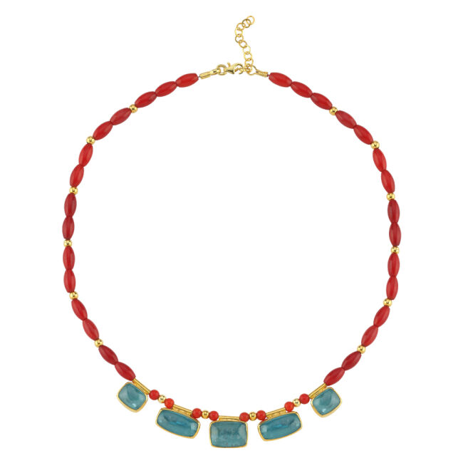 Yeşil Kyanite ve Mercan Taşlı Özel Tasarım Gümüş Kolye - 2