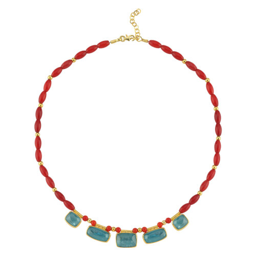 Yeşil Kyanite ve Mercan Taşlı Özel Tasarım Gümüş Kolye - CNG Jewels (1)