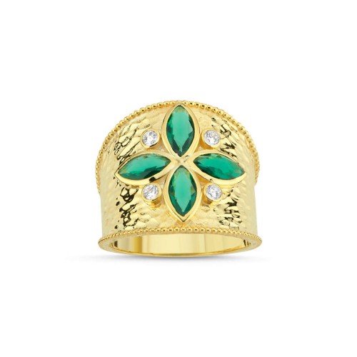 Yeşil Markizli Tasarım Gold Kadın Gümüş Yüzük - CNG Jewels