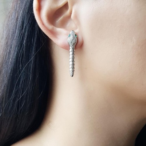 Yılan Derisi Dokulu Tasarım Bayan Gümüş Küpe - CNG Jewels